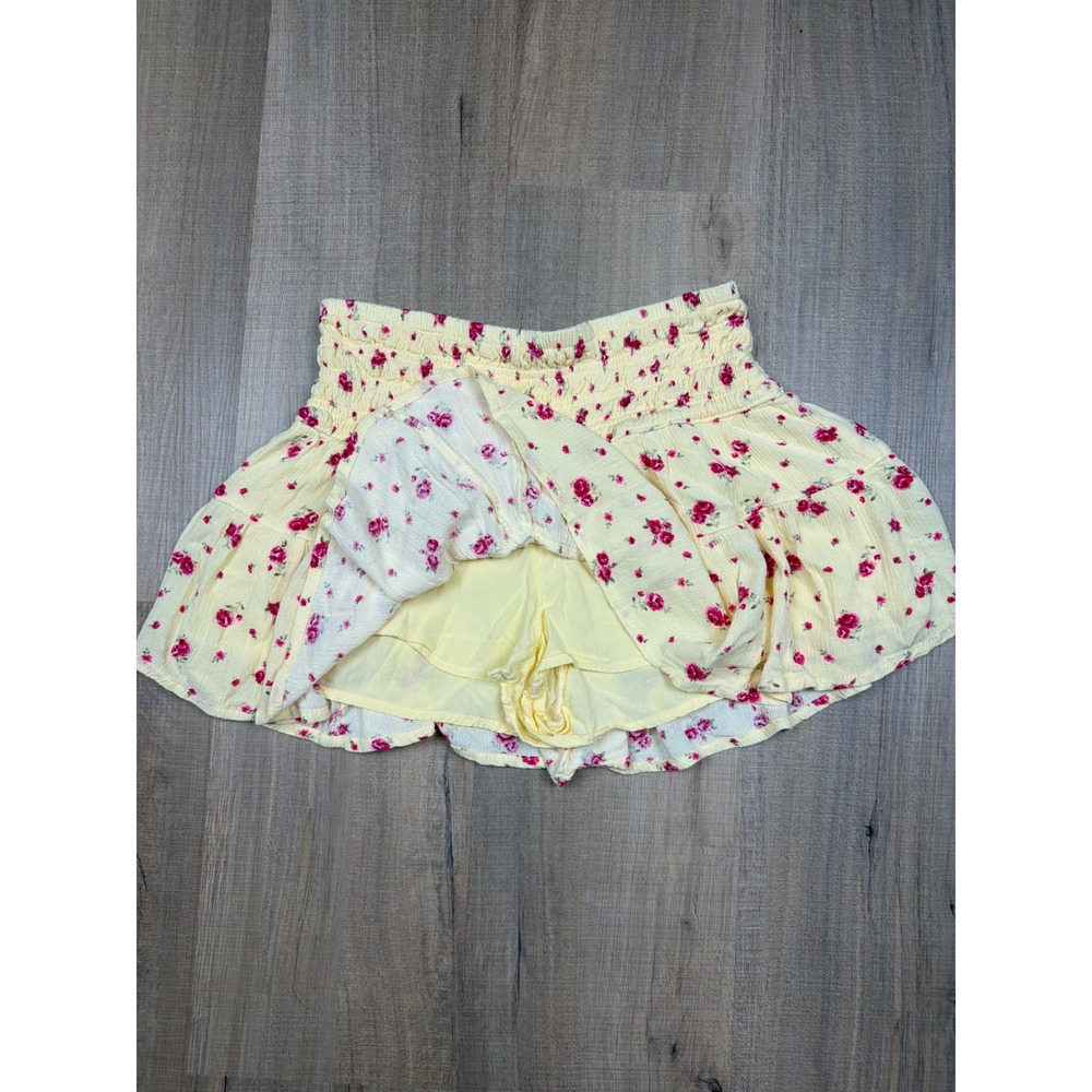 Garage Floral Smocked Skort Yellow Pink Rose Tiered Ruffle Mini Skirt XS - Picture 6 of 8